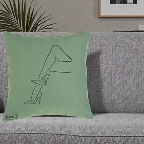 Perna Decorativa Picioare cu Tocuri Line Art, 40x40 cm, Verde, Husa Detasabila, Perna Inclusa, BEKZ®