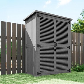 Outsunny Dulap de Grădină 0,83 m² 127x65x168 cm cu 2 Uși tip Oblon 2 Rafturi 2 Mânere și Acoperiș Impermeabil Gri | Aosom Romania