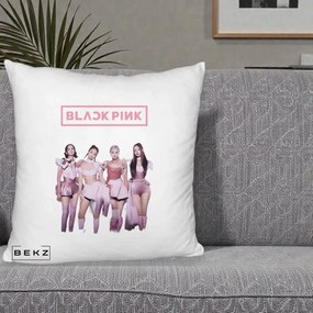 Perna Personalizata K-pop BLACKPINK Fotografie Grup Tinute Roz, 40x40 cm, Alb Pufos, Husa Detasabila, Perna Inclusa, BEKZ®