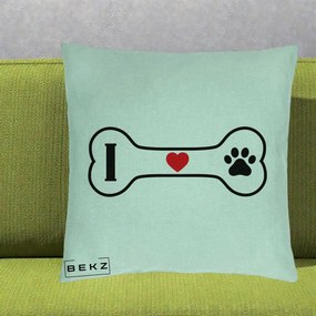 Perna Personalizata I Love Dog Os si Labuta, 40x40 cm, Verde Menta, Husa Detasabila, Perna Inclusa, BEKZ®