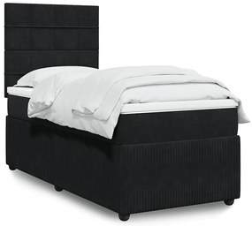 vidaXL Pat box spring cu saltea, negru, 90x200 cm, catifea
