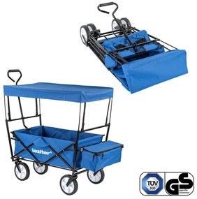 Cărucior de plajă pliabil de grădină cu acoperiș albastru