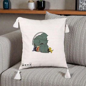 Perna Personalizata Fullmetal Alchemist Alphonse cu Pisici, 40x40 cm, Bej cu Franjuri, Husa Detasabila, Perna Inclusa, BEKZ®