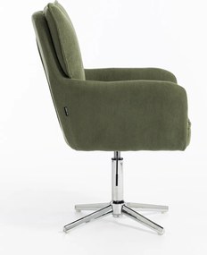 HR250K Scaun Catifea Reiată Premium culoare verde salvie Bază Cromata