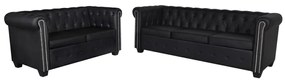 vidaXL Canapea Chesterfield cu 2 și 3 locuri, piele artificială, negru