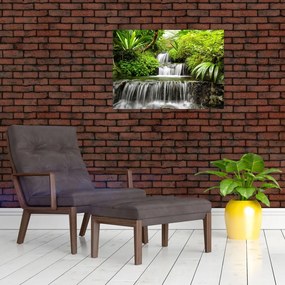 Tablou pe sticlă - Cascadă în pădurea tropicală (70x50 cm)