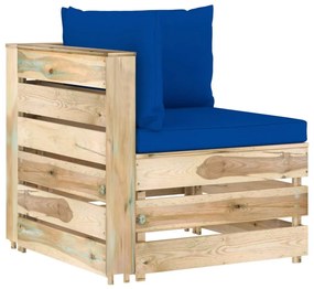 Canapea de colt modulara cu perne, lemn verde tratat 1, albastru si maro, Canapea coltar