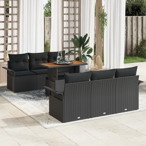 vidaXL Set de canapea de grădină 7 piese cu perne, rattan negru lustruit, din acacia