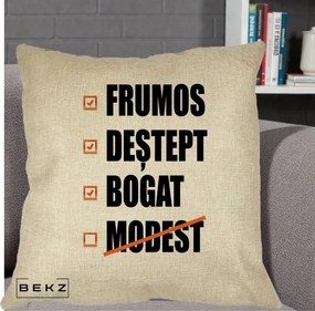 Perna Decorativa Frumos Destept Bogat, 40x40 cm, Crem, Husa Detasabila, Perna Inclusa, BEKZ®