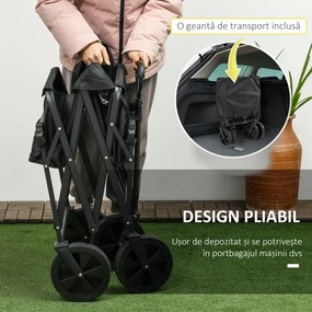 Outsunny Cărucior Pliabil de Exterior cu Copertină Detașabilă, Rezistent pentru Grădină și Camping, cu Maner Telescopic | Aosom Romania