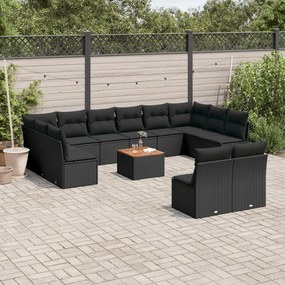 3256223 vidaXL Set mobilier de grădină cu perne, 13 piese, negru, poliratan