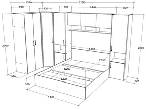 Set dormitor Malmo haaus V15, Pat 200 x 140 cm, Stejar Artisan/Argila