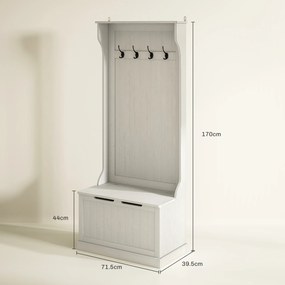 HOMCOM Cuier pantofar cu bancă de depozitare 4 cârlige Stil modern 71,5x39,5x170 cm Alb | Aosom Romania