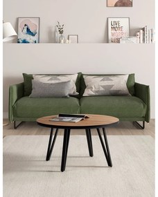 Măsuță de cafea neagră/în culoare naturală rotundă cu blat cu aspect de lemn de stejar ø 80 cm Sindi – Marckeric