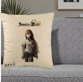 Perna Personalizata Steins Gate Kurisu Makise Anime, 40x40 cm, Bej, Husa Detasabila, Perna Inclusa, BEKZ®