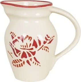 Carafă mică din ceramică artizanală, natur, cu motive florale pictate manual roșu și bordură decorativă, 12,5 cm, 0,3 l, „Marion"