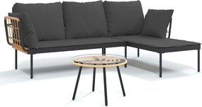 vidaXL Set mobilier de grădină cu perne gri închis, 3 piese, poliratan