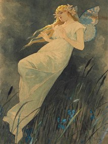 Reproducere The Elf in the Iris Blossoms, Alfons Mucha