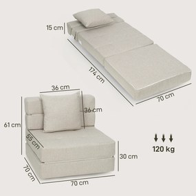 HOMCOM Fotoliu-canapea extensibil 1 loc cu 1 pernă detașabilă, material bej | Aosom Romania