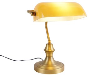 Lampă clasică notară bronz cu sticlă chihlimbar - Banker