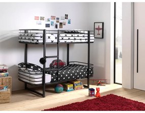Pat pentru copii negru supraetajat din metal cu somieră 90x200 cm Oscar – Vipack