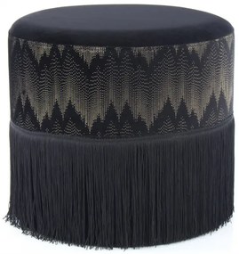 Puf/ Taburet tapitat cu franjuri Cleopatra negru