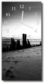Ceas de perete din sticla vertical Top plaja peisaje alb-negru