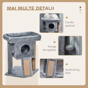 PawHut Ansamblu de Joacă de Sisal din Sisal și Pluș, Căsuță pentru Pisici și Pat, Gri | Aosom Romania
