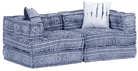 Canapea puf modulara cu 2 locuri, indigo, material textil 1, Indigo, canapea joasa cu 2 locuri cu spatar si cotiera 58 cm