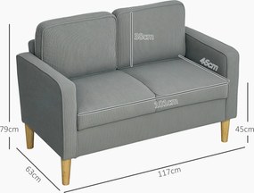 HOMCOM Canapea 2 locuri cu spațiu de depozitare și picioare solide din lemn, pentru living, dormitor, 117 x 63 x 79 cm, Gri deschis | Aosom Romania