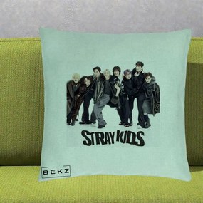 Perna Personalizata K-pop Stray Kids Outfit Negru, 40x40 cm, Verde Menta, Husa Detasabila, Perna Inclusa, BEKZ®