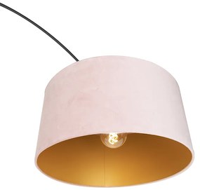 Lampă cu arc cu abajur din catifea neagră roz cu auriu 50 cm - XXL