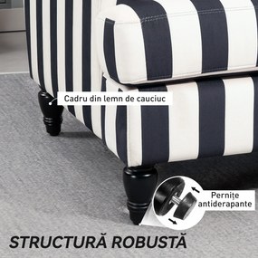 HOMCOM Fotoliu de Living cu Șezut Larg și Cotiere Lungi, Fotoliu din Catifea cu Dungi și Umplutură Groasă, 115x82x82 cm, Negru și Alb | Aosom Romania