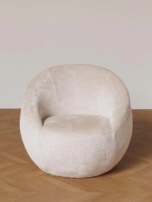 Fotoliu lounge rotund crem din catifea reiată, „Gelato Vanilla”