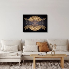 Tablou pe sticlă - Mandala aurie cu săgeți (70x50 cm)