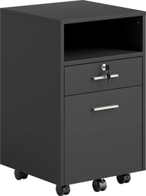 Vinsetto Comodă de Birou cu 2 Sertare și Raft Deschis, Mobilier cu 5 Rotile, Încuietoare și 2 Chei, 39x40x65 cm, Negru | Aosom Romania