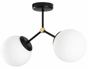 Lustra 2 Becuri cu Abajur de Sticla Damar - 6331, Soclu E27, Max. 40W, Culoare Negru / Alb