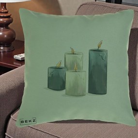 Perna Decorativa Lumanari Hygge Alb-Verde, 40x40 cm, Verde, Husa Detasabila, Perna Inclusa, BEKZ®