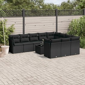 3250064 vidaXL Set canapele de grădină cu perne, 11 piese, negru, poliratan