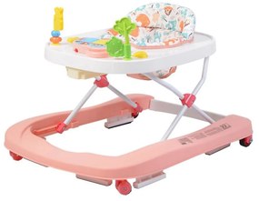 Premergator Premium reglabil in 3 trepte de inaltime NOVOKIDS™ ZooZoo Baby ,Roti silentioase din silicon, Cu melodii, Animalute, Pliabil, Roz