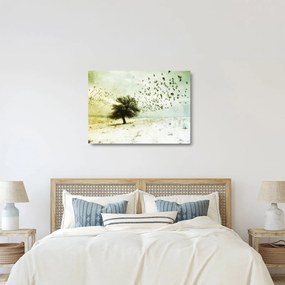 Tablou pe sticlă - cu multe păsări pictate (70x50 cm)