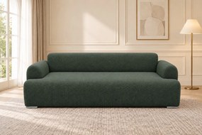 Canapea extensibilă Celeste din boucle, verde salvie, cu ladă de depozitare