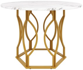 Masă rotundă pentru 4 persoane, Alb+Auriu | Aosom Romania