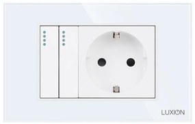 Intrerupator Dublu Cap Scara + Priza cu Rama din Sticla LUXION, Standard Italian, 3M