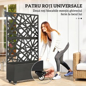 Outsunny Jardinieră pentru Grădină cu Roți și Grilaj, Jardinieră pentru Exterior cu Găuri de Drenaj din Metal, pentru Flori și Legume, pentru Grădină și Balcon, 90x30x160 cm, Negru | Aosom Romania