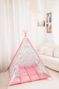 Set Cort de joaca teepee, Unicorn Heaven Pink, 120 x 120, salteluta si kit fixare