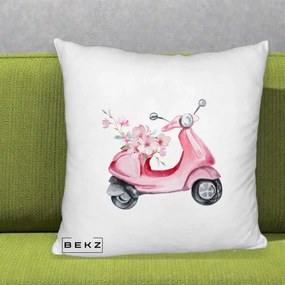 Perna Decorativa Scuter Roz cu Flori Acuarela, 40x40 cm, Alb Pufos, Husa Detasabila, Perna Inclusa, BEKZ®