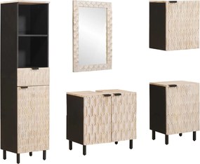 vidaXL Seturi de baie 5 pcs Finisaj Alb Spălat Lemn de mango solid