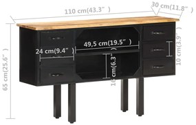 Servanta, 110x30x65 cm, lemn masiv de mango nefinisat otel