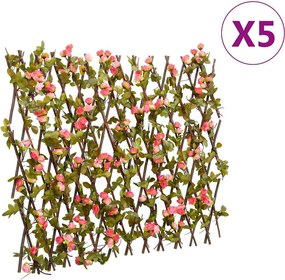 vidaXL Spalier cu iederă artificială extensibil, 5 buc. roz 180x60 cm